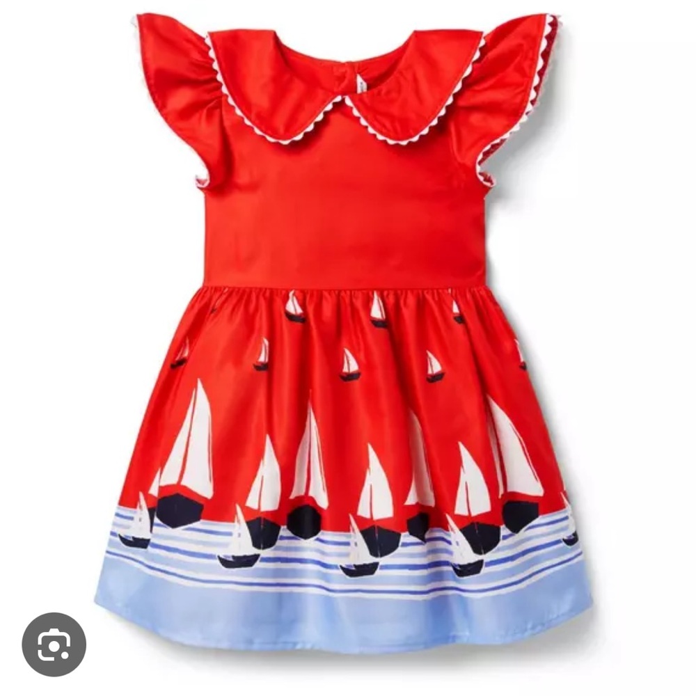 Janie and Jack Sailboat Collared Red Dress, Girls’ size 5 - LIKE NEW